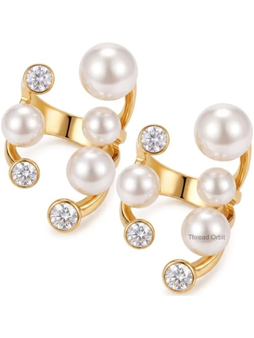 2 Pack Stackable Adjustable Open Promise Pearl Rings for Women